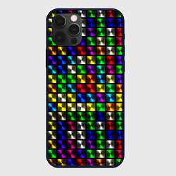 Чехол для iPhone 12 Pro Разноцветные неоновые квадраты, цвет: 3D-черный