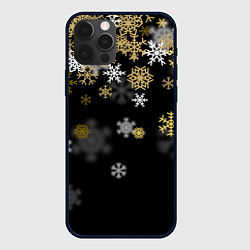 Чехол для iPhone 12 Pro Золотые и белые снежинки, цвет: 3D-черный
