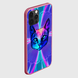 Чехол для iPhone 12 Pro Яркий неоновый портрет кота, цвет: 3D-малиновый — фото 2