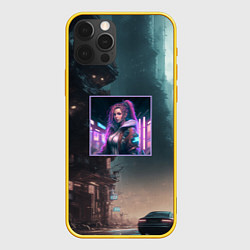 Чехол для iPhone 12 Pro Sci-fi girl and cyberpunk vibes, цвет: 3D-желтый