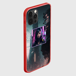Чехол для iPhone 12 Pro Девушка в рамках гнетущего города будущего, цвет: 3D-красный — фото 2