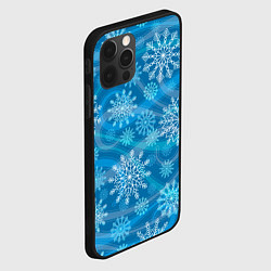 Чехол для iPhone 12 Pro Узор из снежинок на синем фоне, цвет: 3D-черный — фото 2