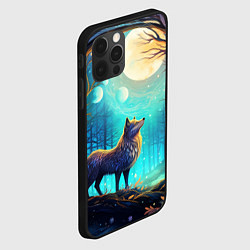 Чехол для iPhone 12 Pro Волк в ночном лесу в folk art стиле, цвет: 3D-черный — фото 2
