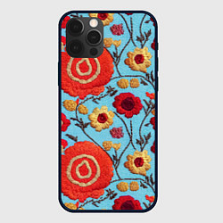 Чехол для iPhone 12 Pro Эффект вышивки маки, цвет: 3D-черный