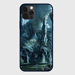 Чехол для iPhone 12 Pro Сай-фай тёмные горы и корабль, цвет: 3D-черный