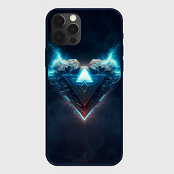 Чехол для iPhone 12 Pro Каменное сердце в синем неоновом электрическом све, цвет: 3D-черный