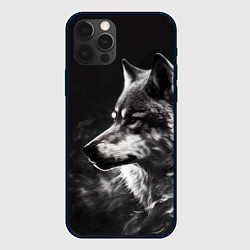 Чехол для iPhone 12 Pro Волк в белом дыму, цвет: 3D-черный