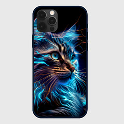 Чехол для iPhone 12 Pro Неоновый кот искрящий молниями, цвет: 3D-черный