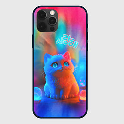Чехол для iPhone 12 Pro Милый котенок - тай-дай, цвет: 3D-черный
