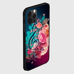 Чехол для iPhone 12 Pro Цветы и музыкальная нота, цвет: 3D-черный — фото 2