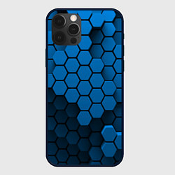 Чехол для iPhone 12 Pro Голубые соты абстракция, цвет: 3D-черный