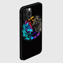 Чехол для iPhone 12 Pro Инь-янь волки неон, цвет: 3D-черный — фото 2