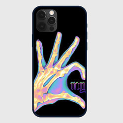Чехол для iPhone 12 Pro Сердечко левой рукой - неоновый рентген, цвет: 3D-черный