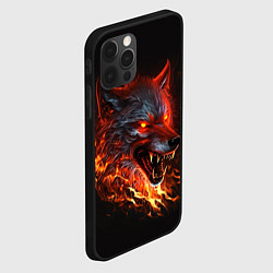 Чехол для iPhone 12 Pro Огненный злой волк с красными глазами, цвет: 3D-черный — фото 2