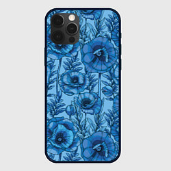 Чехол для iPhone 12 Pro Синие цветы, цвет: 3D-черный