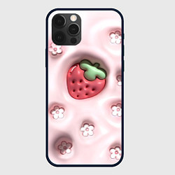 Чехол для iPhone 12 Pro Объемная вдавленная клубника и цветочки, цвет: 3D-черный