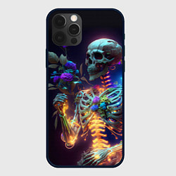 Чехол для iPhone 12 Pro Светящийся скелет с цветами, цвет: 3D-черный