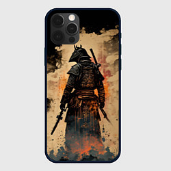 Чехол для iPhone 12 Pro Самурай на бежевом фоне, цвет: 3D-черный