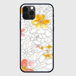 Чехол для iPhone 12 Pro Нарисованный цветы - светлый, цвет: 3D-черный
