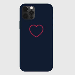 Чехол для iPhone 12 Pro Неоновое сердце на синем фоне, цвет: 3D-черный