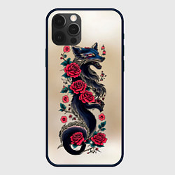 Чехол для iPhone 12 Pro Irezumi - татуировка лиса в розах, цвет: 3D-черный