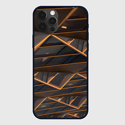 Чехол для iPhone 12 Pro Объёмные оранжевые линии и серые фигуры, цвет: 3D-черный