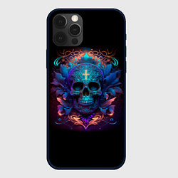 Чехол для iPhone 12 Pro Мексиканский неоновый череп с крестом, цвет: 3D-черный