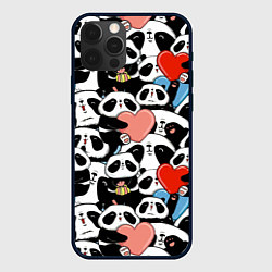 Чехол для iPhone 12 Pro Панды с сердечками, цвет: 3D-черный