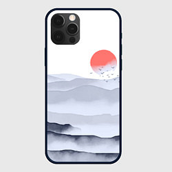 Чехол для iPhone 12 Pro Японский пейзаж - восход солнца, цвет: 3D-черный