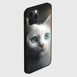 Чехол для iPhone 12 Pro Милый белый кот с голубыми глазами, цвет: 3D-черный — фото 2