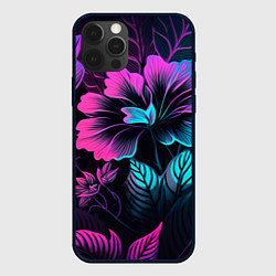 Чехол для iPhone 12 Pro Неоновый цветок, цвет: 3D-черный