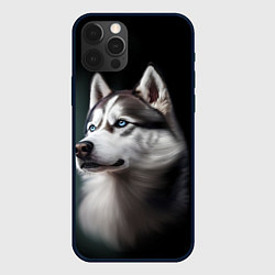 Чехол для iPhone 12 Pro Собака Хаски с голубыми глазами, цвет: 3D-черный