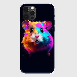 Чехол для iPhone 12 Pro Хомяк в неоновых красках, цвет: 3D-черный