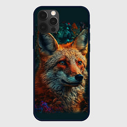 Чехол для iPhone 12 Pro Лис в цветах, цвет: 3D-черный