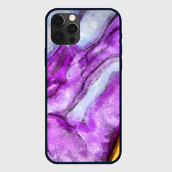Чехол для iPhone 12 Pro Рисунок текстуры белого и фиолетового мрамора, цвет: 3D-черный