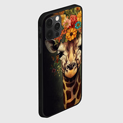 Чехол для iPhone 12 Pro Портрет жирафа с цветами: арт нейросети, цвет: 3D-черный — фото 2