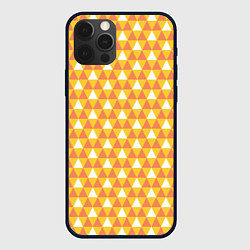 Чехол для iPhone 12 Pro Узор с оранжевыми, желтыми и белыми треугольниками, цвет: 3D-черный