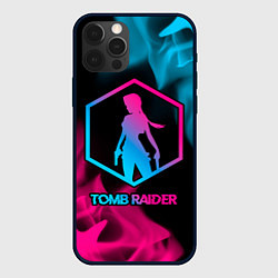 Чехол для iPhone 12 Pro Tomb Raider - neon gradient, цвет: 3D-черный