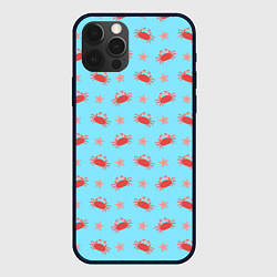 Чехол для iPhone 12 Pro Летний паттерн с крабами и морскими звездами, цвет: 3D-черный