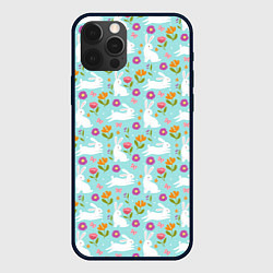 Чехол для iPhone 12 Pro Зайцы паттерн, цвет: 3D-черный