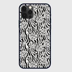 Чехол для iPhone 12 Pro Декоративные цветы на фоне зебры, цвет: 3D-черный