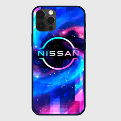 Чехол для iPhone 12 Pro Nissan неоновый космос, цвет: 3D-черный