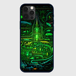 Чехол для iPhone 12 Pro Психоделика в зеленом - нейронная сеть, цвет: 3D-черный
