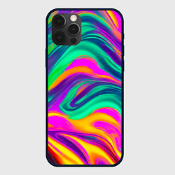 Чехол для iPhone 12 Pro Градиентные цветные волны, цвет: 3D-черный