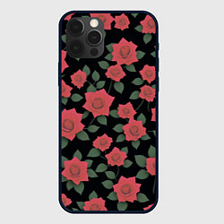 Чехол для iPhone 12 Pro Алые розы на черном, цвет: 3D-черный