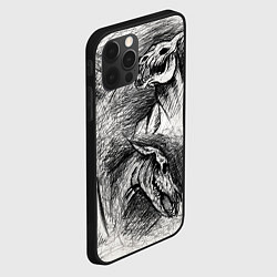 Чехол для iPhone 12 Pro Черепа лошадей - эскиз, цвет: 3D-черный — фото 2