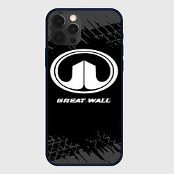 Чехол для iPhone 12 Pro Great Wall speed на темном фоне со следами шин, цвет: 3D-черный