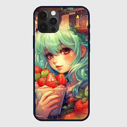Чехол для iPhone 12 Pro Девушка с клубничным мороженым, цвет: 3D-черный