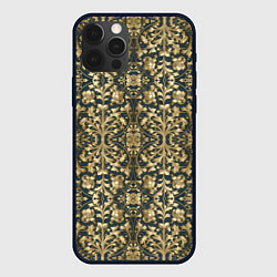Чехол для iPhone 12 Pro Объемный золотой цветочный узор, цвет: 3D-черный