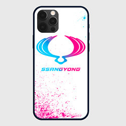 Чехол для iPhone 12 Pro SsangYong neon gradient style, цвет: 3D-черный